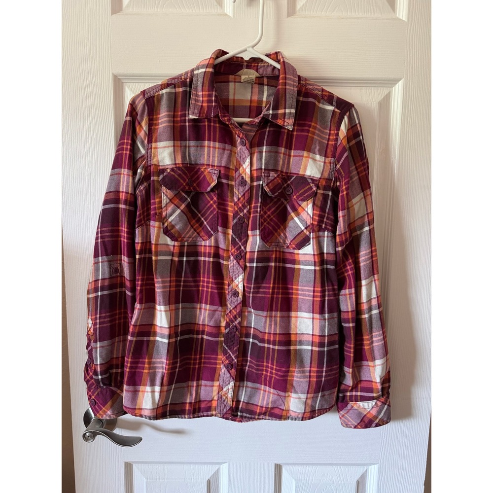 Duluth Trading Co Plaid Button-Down Shirt in Burgundy, White, Gray